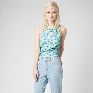 NWT Topshop Abigail Textured Sleeveless Floral Tank Top | Blue | US 8
